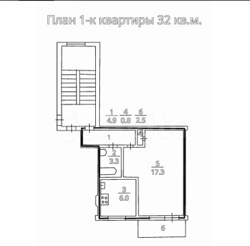 1-к квартира, 2/3 эт., 32м²
